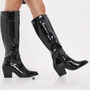 ASOS Black Knee High Western Boots